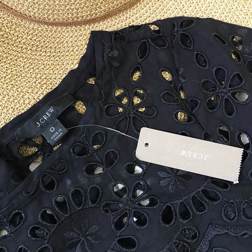J. Crew Bell Sleeve Black Eyelet Dress NWT
